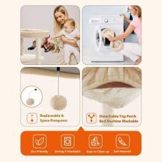 Soft plush cat toy with replaceable and washable pom-poms, perfect as a cozy accessory for pet comfort and sensory play.