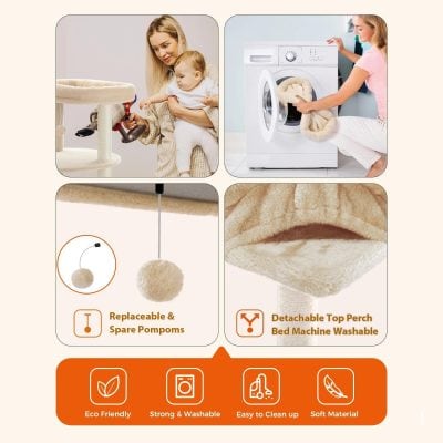 Soft plush cat toy with replaceable and washable pom-poms, perfect as a cozy accessory for pet comfort and sensory play.