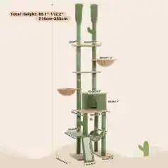 Colorful multi-level cat tree with multiple platforms, cozy enclosed space, and scratching posts for cats' entertainment, exercise, and relaxation. Perfect for pet owners seeking durable and engaging cat furniture.