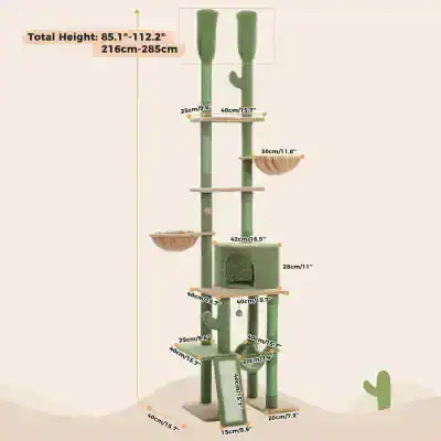 Colorful multi-level cat tree with multiple platforms, cozy enclosed space, and scratching posts for cats' entertainment, exercise, and relaxation. Perfect for pet owners seeking durable and engaging cat furniture.