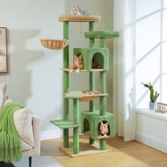 Colorful multi-level cat tree with scratching posts, cube hideouts, and lounging platforms, perfect for indoor cats to play, climb, and rest. Monalisa Store offers quality pet furniture for feline fun.