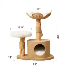 High-quality wooden cat scratching tree with multiple platforms, cozy condo, and sisal-wrapped posts for scratching, designed for pet comfort and play. Perfect for cats to climb, rest, and exercise.