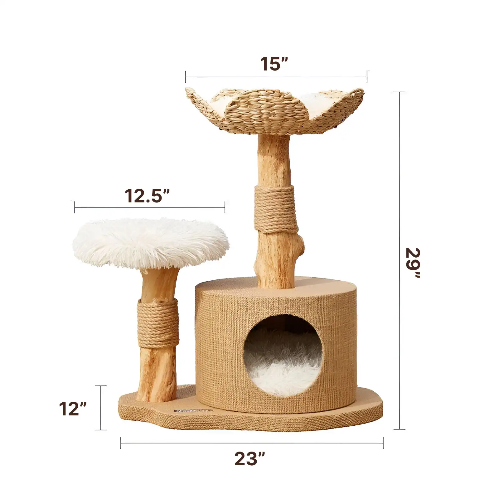 High-quality wooden cat scratching tree with multiple platforms, cozy condo, and sisal-wrapped posts for scratching, designed for pet comfort and play. Perfect for cats to climb, rest, and exercise.