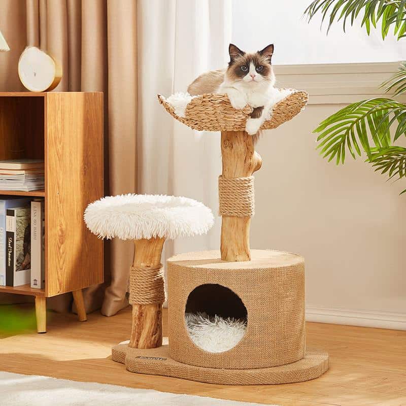 Luxury cat tree with multiple platforms and cozy hideout, ideal for pet owners seeking stylish and functional pet furniture, perfect for cats to play, rest, and scratch at Monalisa Store.