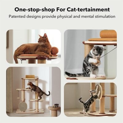 Modern cat trees for indoor cats, multi-level scratcher and play gym, stylish pet activity towers, sturdy wooden design for cats, engaging toys and climbing furniture for feline entertainment.