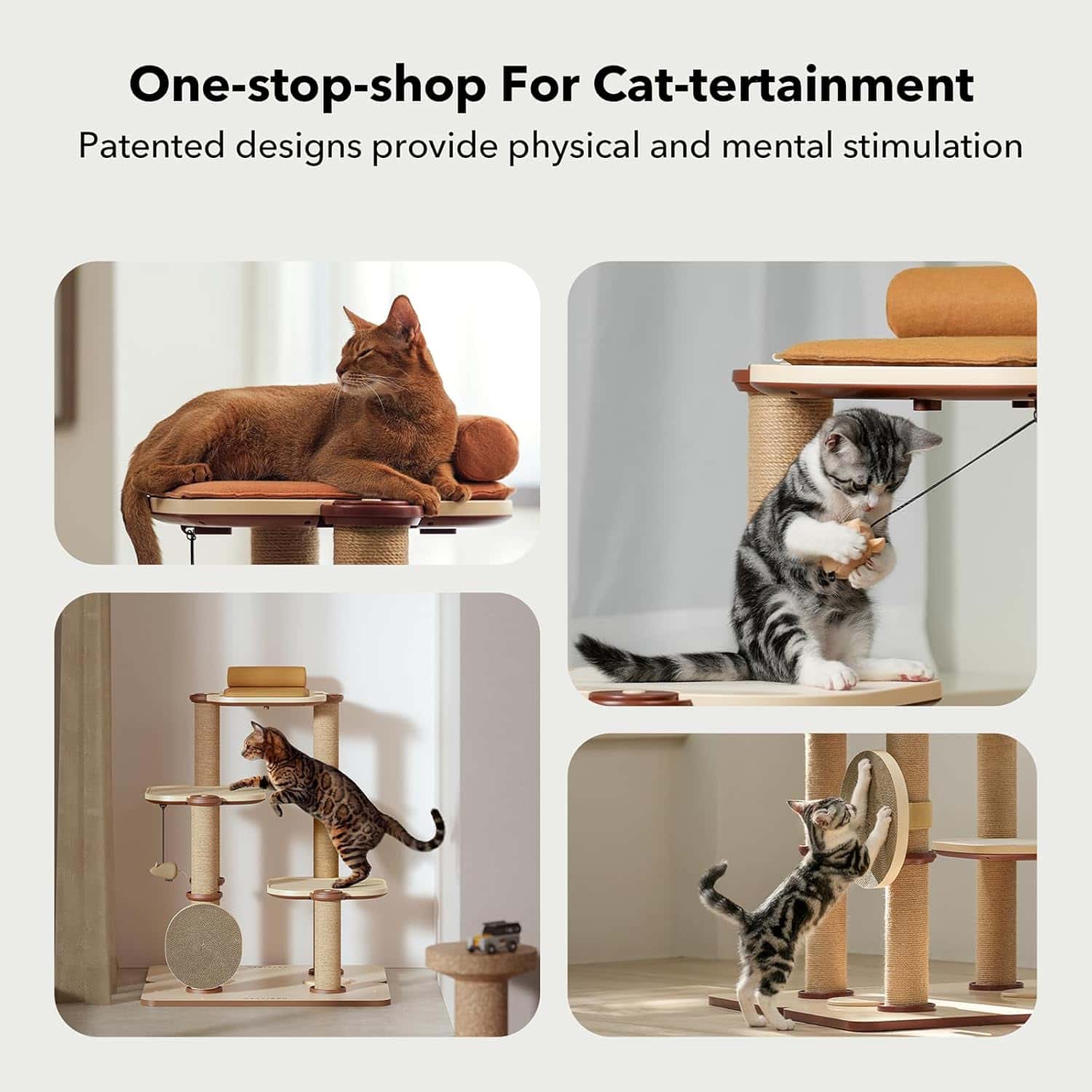 Modern cat trees for indoor cats, multi-level scratcher and play gym, stylish pet activity towers, sturdy wooden design for cats, engaging toys and climbing furniture for feline entertainment.