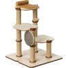 Elegant multi-level cat tree with sisal-covered scratching posts, cozy platforms, and a playful mouse toy, ideal for pet enrichment and entertainment. Perfect for cats of all ages.