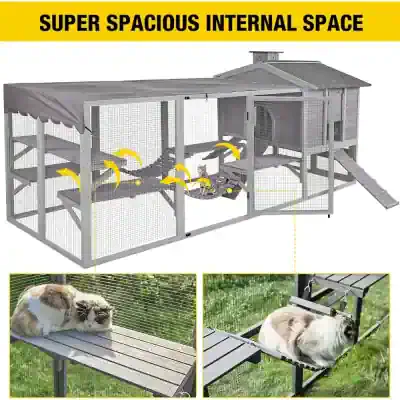 Spacious outdoor cat enclosure with multiple tiers, ramps, and shaded areas for comfortable feline play, exercise, and relaxation, ideal for keeping cats safe outdoors.