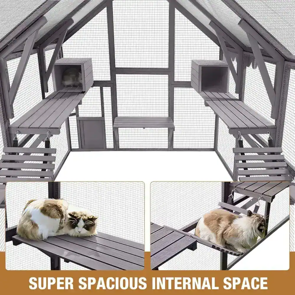 Aviary cat enclosure with spacious interior, multiple perches, escape-proof wire mesh, ideal for cat enclosures, outdoor cat cage, and pet safety.