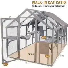 Walk-in cat enclosure with multiple doors, 27