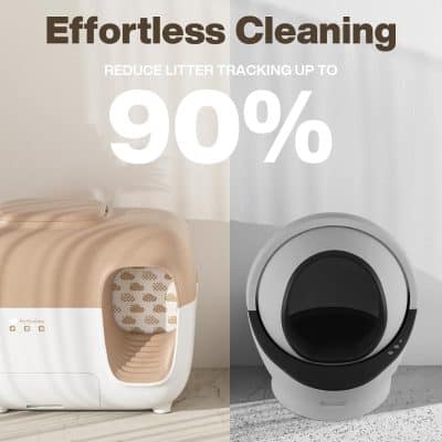 Modern and innovative pet litter box with self-cleaning features, designed for easy maintenance and optimal hygiene, ideal for pet owners seeking convenience and cleanliness in their home.