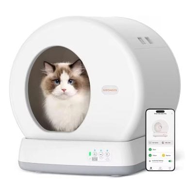 Portable cat litter box with self-cleaning feature and mobile app control, ideal for modern pet owners. Keeps your cat's space clean and hygienic with easy automation and remote monitoring.