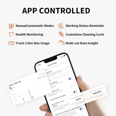 High-tech smart device interface showcasing app-controlled cleaning cycle, health monitoring, and data insights for advanced medical or cleaning solutions.