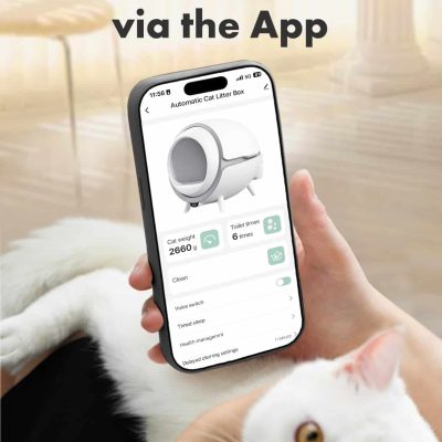 Remote control cat litter box via smartphone app, modern pet care technology at Monalisa Store.
