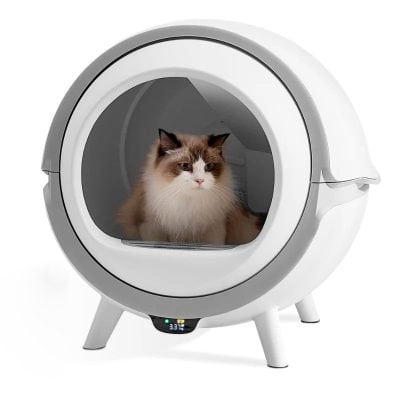 Modern cat self-cleaning litter box with advanced odor control and automatic cleaning features. Ideal for small pets, offering a hygienic and convenient solution for pet owners.