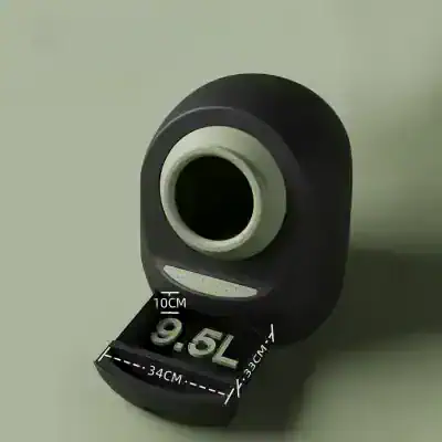 9.5L speaker with compact design for high-quality audio, perfect for home or office use, featuring detailed dimensions for optimal placement and enhanced sound experience.