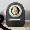 Feline inside a futuristic automatic pet litter box, emphasizing modern pet care solutions.