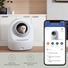 Automatic cat litter box with app control, sanitize and monitor pet activity, designed for easy maintenance and health tracking. Perfect for modern pet owners seeking convenience and hygiene.
