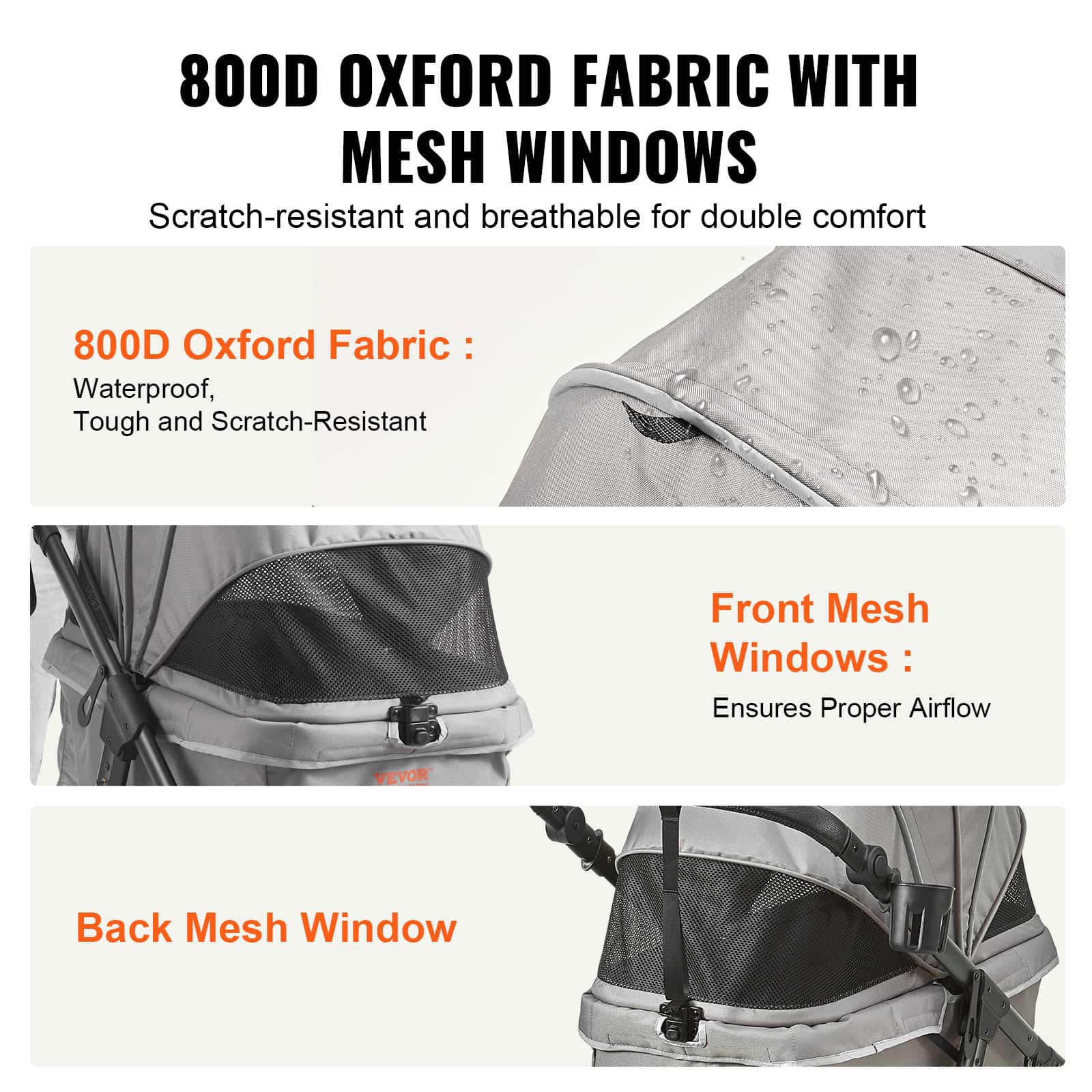 Waterproof monalisa store baby stroller with 800D oxford fabric and mesh windows for optimal airflow and durability.