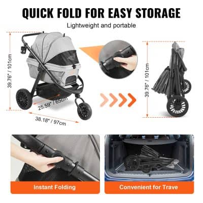 Foldable baby stroller for convenient storage and travel, lightweight design, easy to fold, fits into car trunk, perfect for parents on the go.
