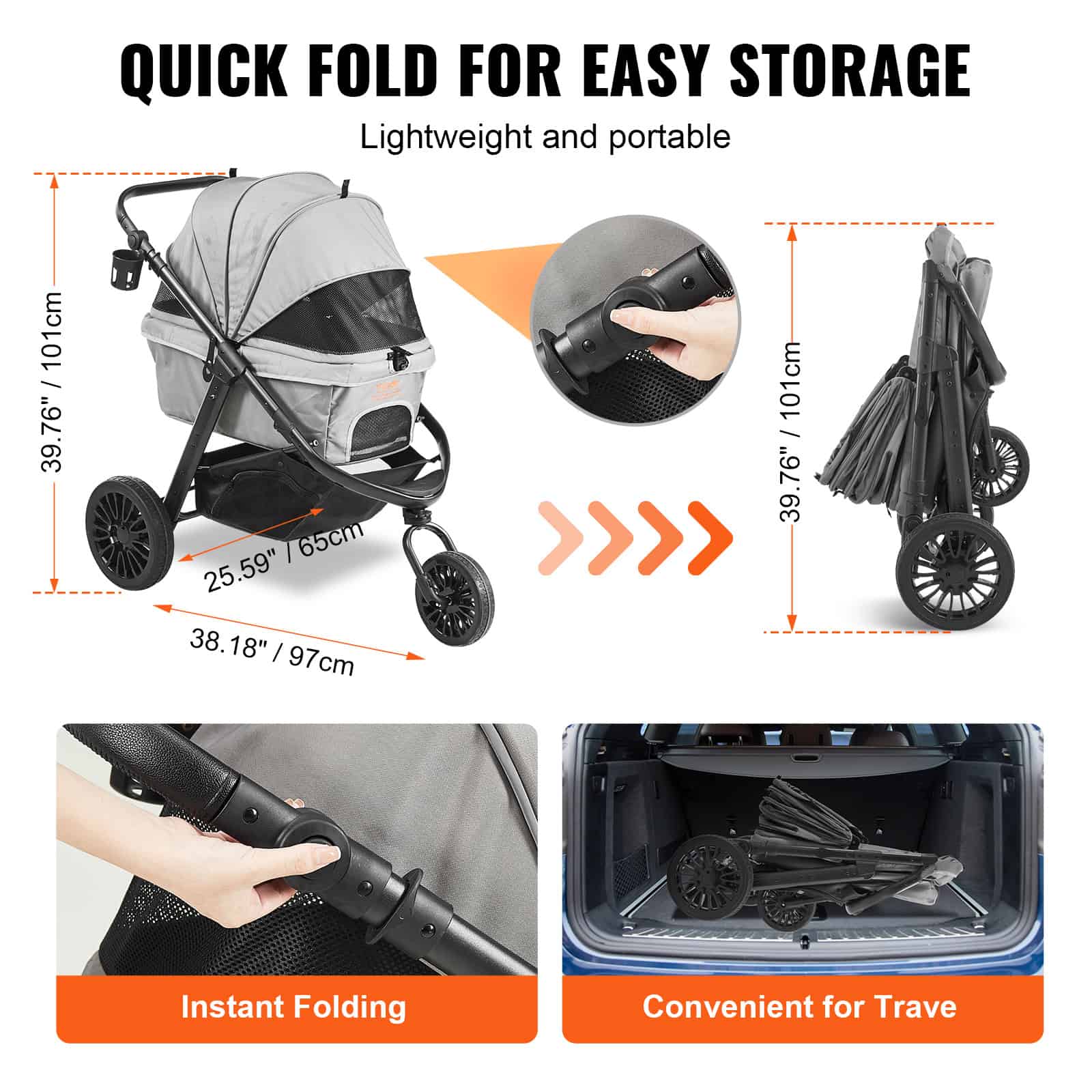 Foldable baby stroller for convenient storage and travel, lightweight design, easy to fold, fits into car trunk, perfect for parents on the go.
