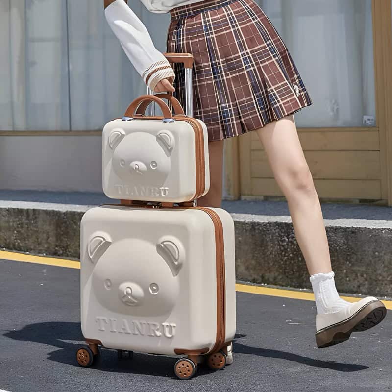 Stylish teddy bear luggage sets for kids, perfect travel accessories, available at Monalisa Store for fashionable children’s travel gear.
