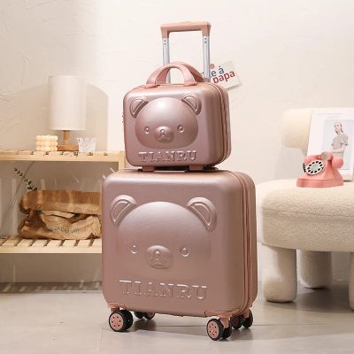 Pink bear-shaped luggage set with