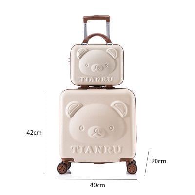 Soft beige bear-themed luggage set with