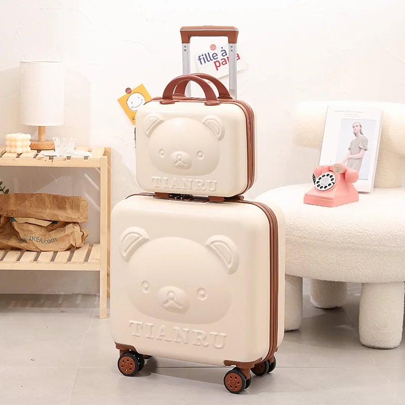 Cute bear face design hard shell luggage for kids, perfect travel bag for children at Monalisa store.
