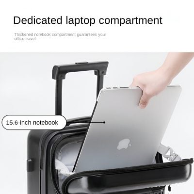 15.6-inch laptop in a spacious black travel bag with handle, ideal for office and travel use. Suitable for carrying laptops, notebooks, and tech accessories securely.