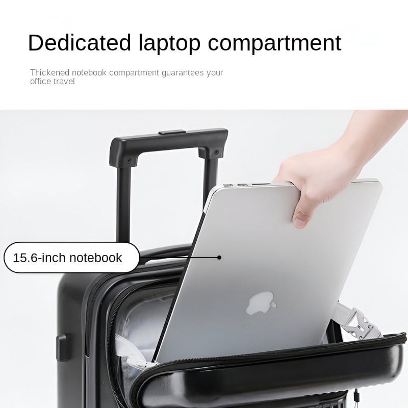 15.6-inch laptop in a spacious black travel bag with handle, ideal for office and travel use. Suitable for carrying laptops, notebooks, and tech accessories securely.