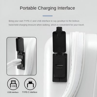 Portable charging device with USB and TYPE-C interfaces for convenient on-the-go power supply. Ideal for travel, compatible with multiple charging cables, compact design, and easy to carry.