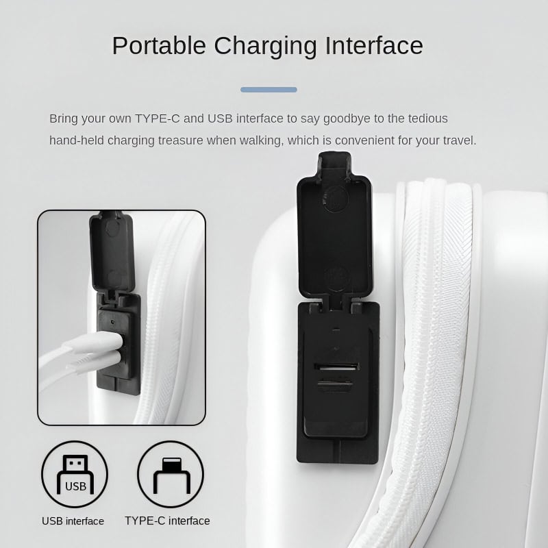Portable charging device with USB and TYPE-C interfaces for convenient on-the-go power supply. Ideal for travel, compatible with multiple charging cables, compact design, and easy to carry.