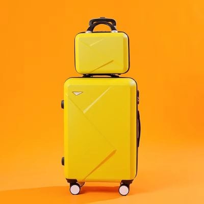 Bright yellow stylish luggage set with expandable suitcases and spinner wheels for travel. Perfect for business trips and vacations, combining durability and vibrant design.