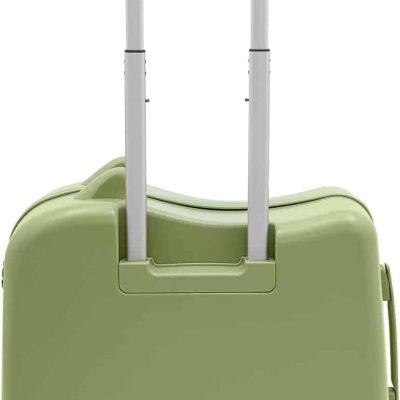 Light green carry-on suitcase with retractable handle and four wheels, travel luggage for trips and vacations, modern travel accessory from Monalisa Store.