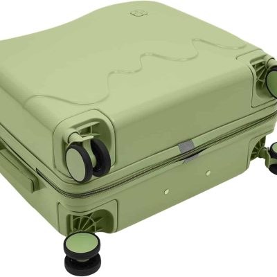 Light green hard-shell suitcase with wheels, travel luggage for medical supplies, Monalisa Medical store product, sturdy and portable suitcase for healthcare professionals.