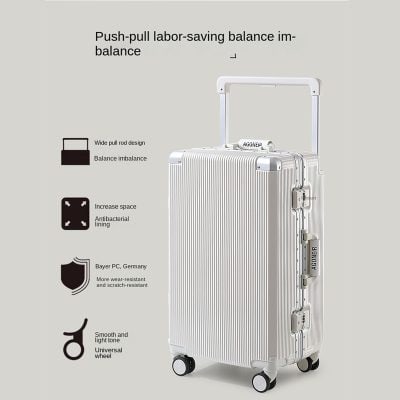 Push-pull labor-saving balance air travel suitcase with wide rod design, antibacterial lining, and durable German Bayer PC for reliable, lightweight, and ergonomic travel convenience.