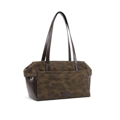 Stylish brown canvas tote bag with leather handles, ideal for shopping or daily use, featuring spacious compartments and durable construction for versatile fashion and functionality.
