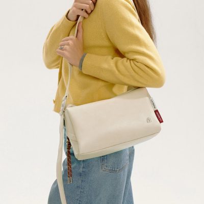 White tote bag with red and gray accents, ideal for everyday casual or professional use, featuring stylish design and practical size from Monalisa Store.