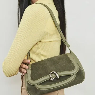 Elegant olive green handbag with leather trim, perfect for everyday and casual wear - Monalisa Store.