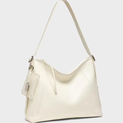 Elegant white leather shoulder bag with silver hardware, perfect for fashion-forward women seeking luxury accessories.