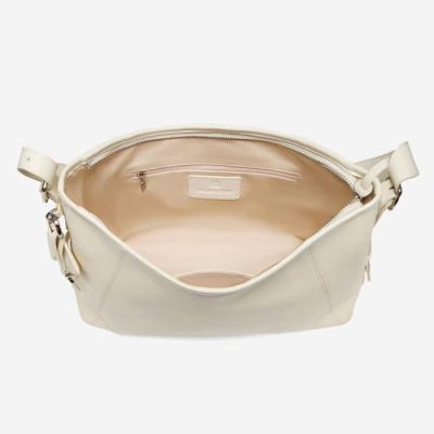 Luxury cream-colored leather handbag with spacious interior, zippered pocket, and adjustable strap for versatile style and elegant look, perfect for women’s fashion and accessories SEO.