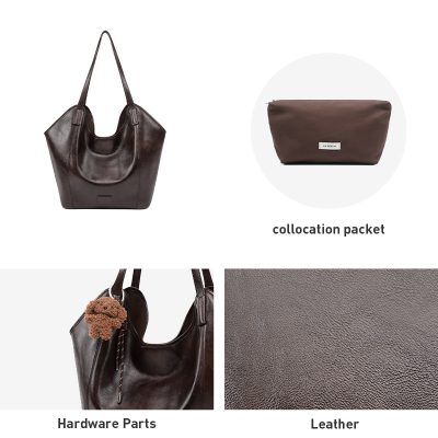 Brown leather tote bag for women and men, monalisa store opt, stylish and durable leather handbags for everyday use.