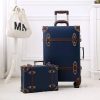 Blue vintage-style travel luggage set with leather accents and wheels, perfect for business trips and vacations. Elegant, durable, and stylish travel accessories from Monalisa Store.