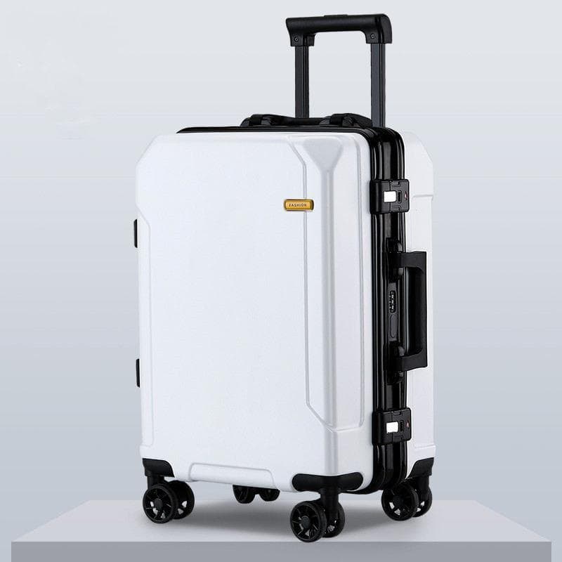 Suitcase with spinner wheels and retractable handle, modern travel luggage for business or leisure trips.