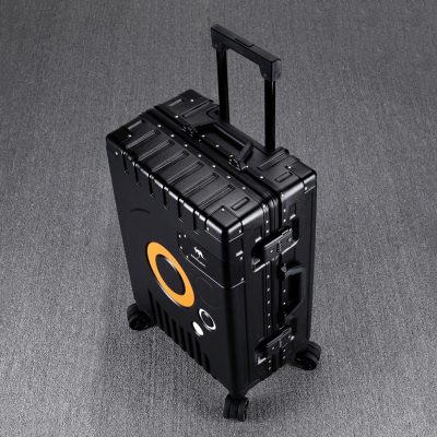 Roller luggage suitcase with digital lock and telescopic handle, black hard-shell travel case for secure packing at Monalisa Medical store, portable and durable travel accessory for medical professionals and travelers.