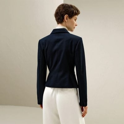 Elegant tailored navy blazer for women at Monalisa Store, perfect for professional and formal occasions. Discover high-quality women’s blazers designed to elevate your style.