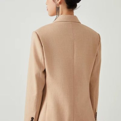 Elegant beige women's tailored blazer, perfect for professional attire and office outfits at Monalisa Store. Stylish, high-quality suited blazer designed for modern women.