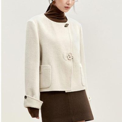 Luxury women's wool coat with stylish button details and cozy design, perfect for fall and winter fashion at Monalisa Store.