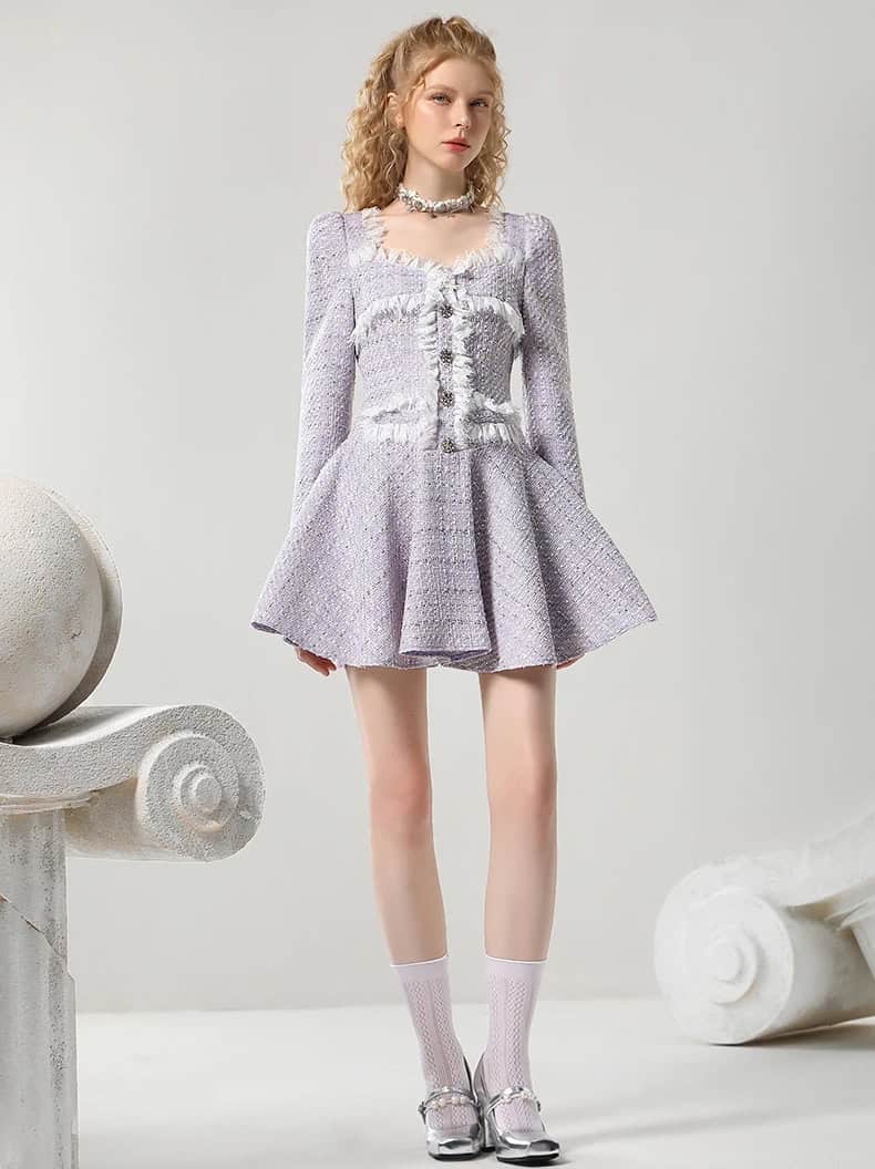 Luxury women’s fashion dress, elegant silver textured dress with intricate detailing, perfect for special occasions or high-end events, stylish and sophisticated.